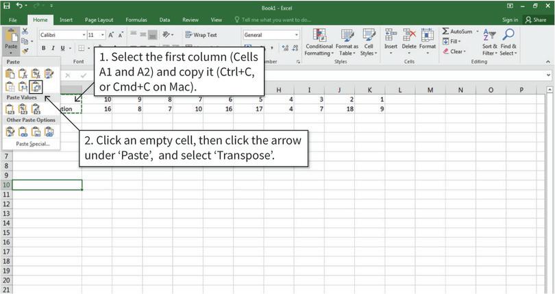 Copy and paste table headings
: First, the table headings need to be copied and pasted so that they occupy one row, rather than one column.
