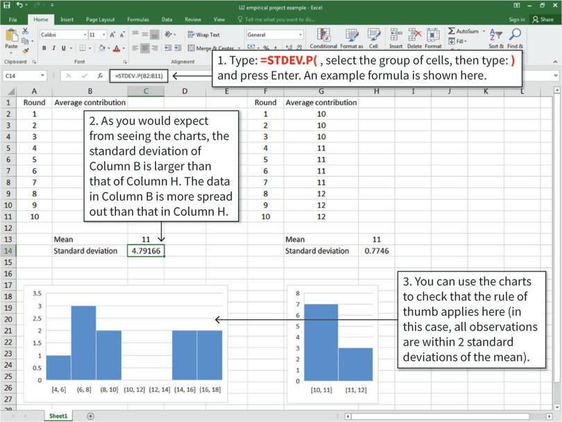 Standard deviation calculation and interpretation
: Excel’s STDEV.P function will calculate the standard deviation over the selected cells. To enter in the formula, click on an empty cell.
