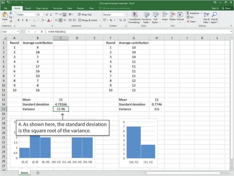 The relationship between the standard deviation and the variance
: Both the variance and standard deviation measure spread. We need the variance to calculate the standard deviation, but we usually use the standard deviation to describe distributions because of the handy rule of thumb.
