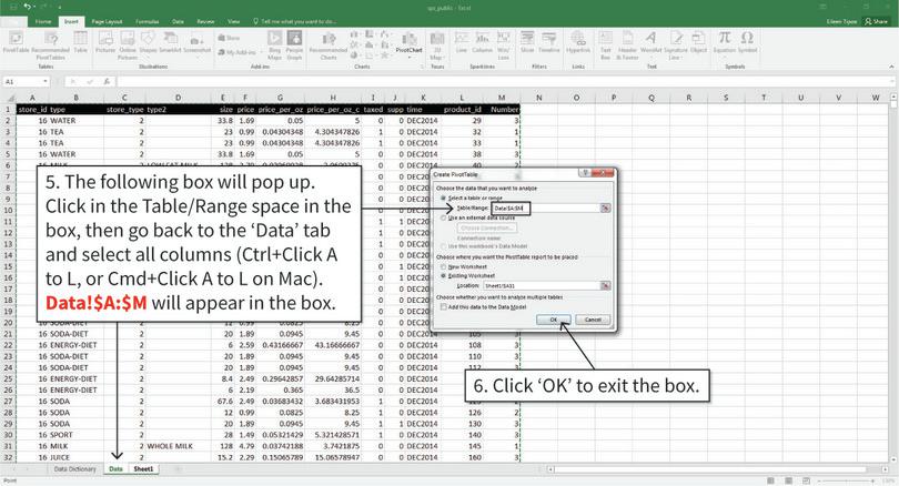 Insert a blank pivot table
: Now we have to tell Excel which data to use to make the table.

