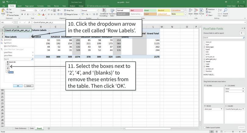 Filter the values of each variable
: We will filter the data so that only the store types we want (1 and 3) are visible.
