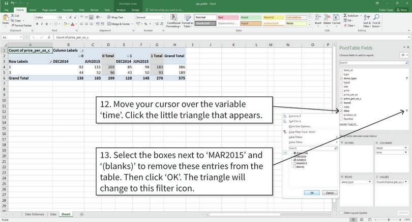 Filter the values of each variable
: We will filter the data so that only the time periods we want (DEC2014 and JUN2015) are visible.
