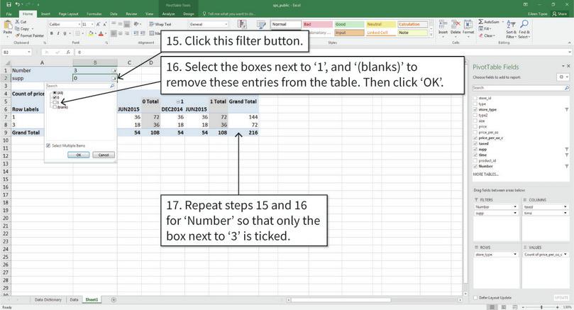 Filter the values inside the table
: Your table should now look like the one shown above. Notice that there are fewer observations (216 compared to 575) because now we are looking at a subgroup of the data.
