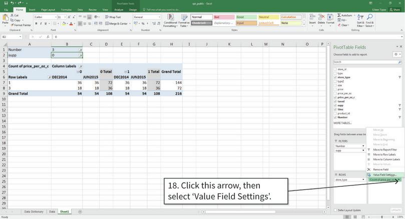 Change the values inside the table to means
: Now we change the values shown in the table from frequencies to means.
