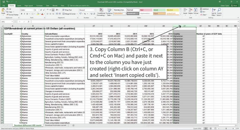 Filter the data
: We only want to know how many years of ‘Final consumption expenditure’ are available for each country, so we need to filter out the rest of the data.
