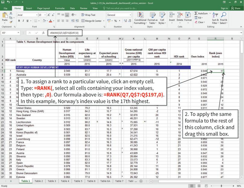 Rank the index values from largest to smallest
: We will rank the values of our own index from largest to smallest, and store this information in Column R.
