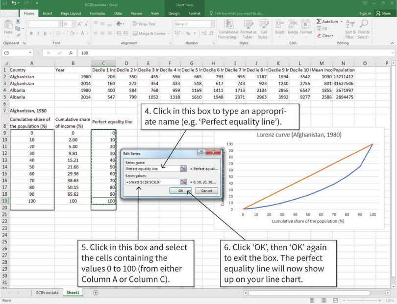 Add the required cells to the line chart
: Since the values in cells A9 to A19 and C9 to C19 are the same, it doesn’t matter which range of cells you add to the chart. After step 6, the perfect equality line will appear on your chart.
