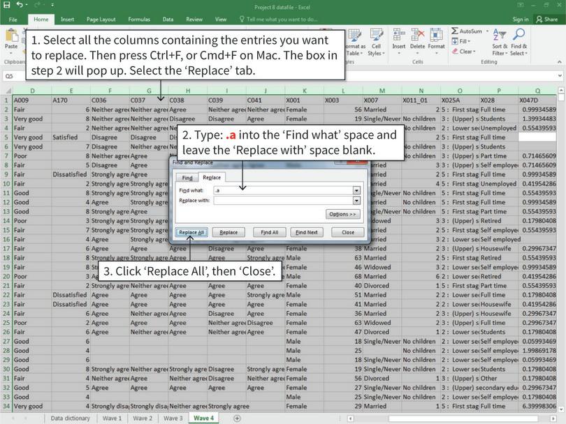 Find and replace specific cell entries
: ‘Find and Replace’ in Excel is similar to this feature in Microsoft Word, except that it searches for text in individual cells rather than in lines of text. You can adapt steps 1–3 to change specific values of cells in a column, for example replacing a particular word with a particular number.
