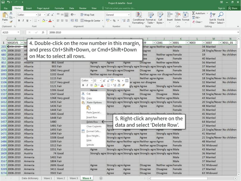 Delete these rows from the dataset
: Excel will remove all the selected rows from the dataset. If there are many rows to delete, this command may take some time to process.
