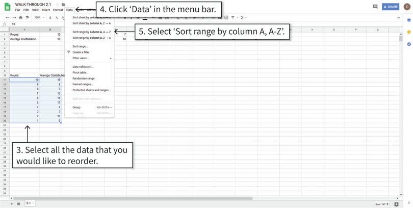 Rearrange rows in the correct order
: The rows in Column A are arranged in descending order (Round 10, Round 9, and so on), so we will sort the data in reverse order.
