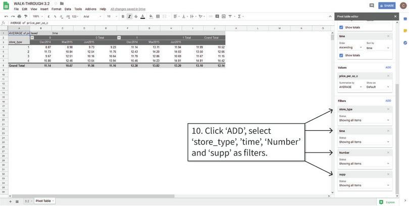 Filter the values inside the table
: We will filter the data according to the values of ‘store_type’, ‘time’, ‘Number’ and ‘supp’.
