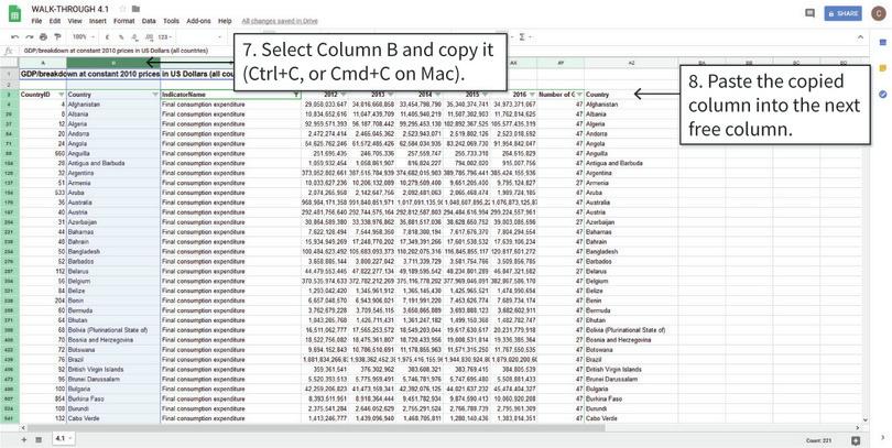 Filter the data
: After step 8, the data will be filtered so there is only one number for each country.
