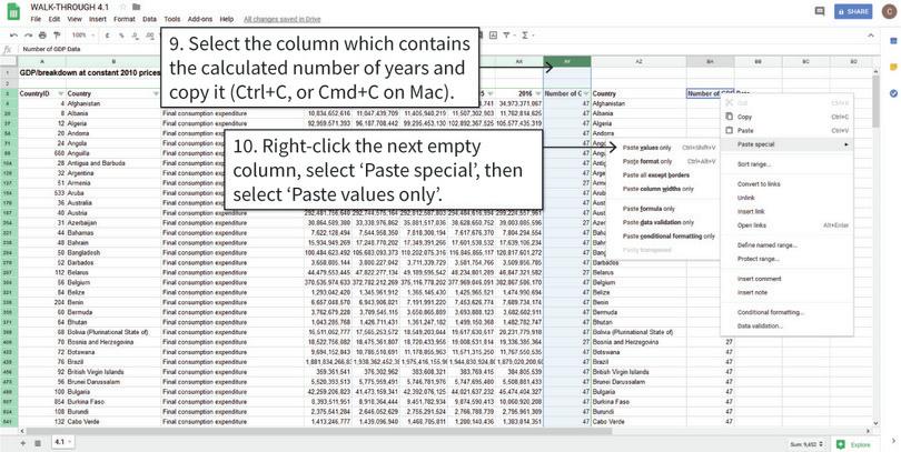 Paste the number of years in a new column
: We will create a new column with the number of years, so that the columns of our table are in the same order as in Figure 4.1. We will create a copy of the original column, so that in case we make a mistake the original data is preserved.
