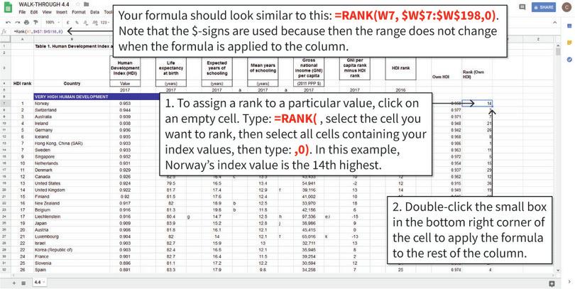 Rank the index values from largest to smallest
: We will rank the values of our own index from largest to smallest, and store this information in Column X.
