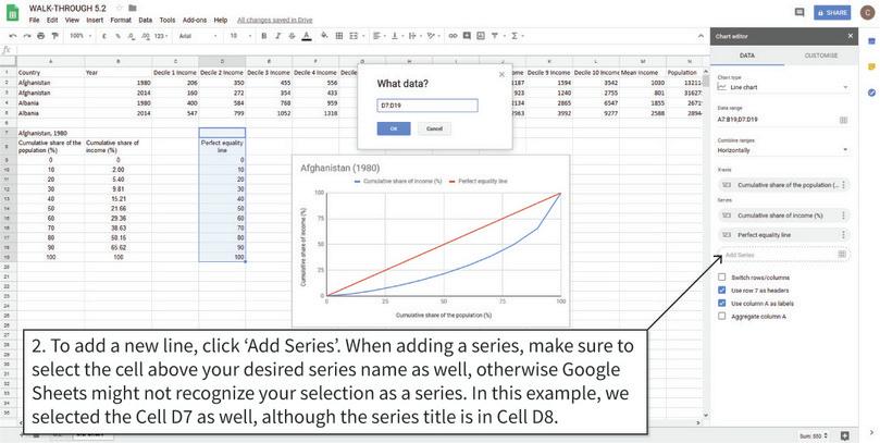 Add the required cells to the line chart
: For the perfect equality line to show up on the chart, we need to add it as a separate data series.

