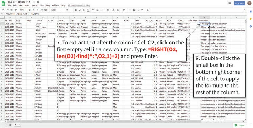 Extract a specific part of a string of text
: The RIGHT function counts the specified number of characters starting from the right end of the string of text. Since words have different lengths, we use the len() function to calculate the length of the string, then subtract the colon’s position in the string (using the find() function). For example, if the string is 10 characters long, and the colon is the third character, we want Google sheets to extract characters 4 to 10 (the first 6 characters from the right).
