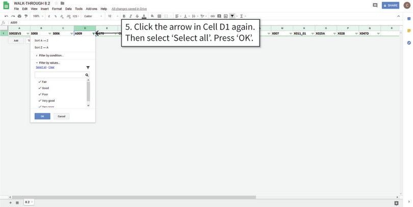 Clear the filter to see the rest of the data
: After removing the specified rows, clear the filter to see the rest of your data. You will see that the number of rows has decreased.
