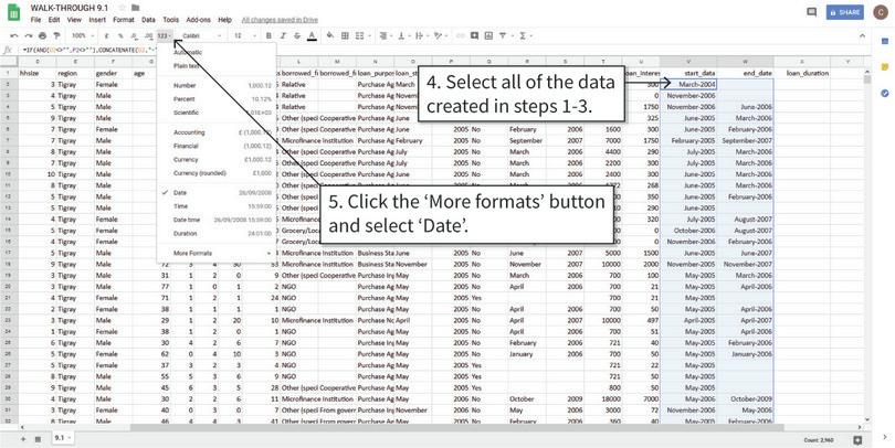 Reformat the cells as date variables
: After step 5, you may not notice any visible changes to the text in cells, but Google Sheets now recognizes them as dates and you can use them to make calculations, such as counting the number of days between two dates.
