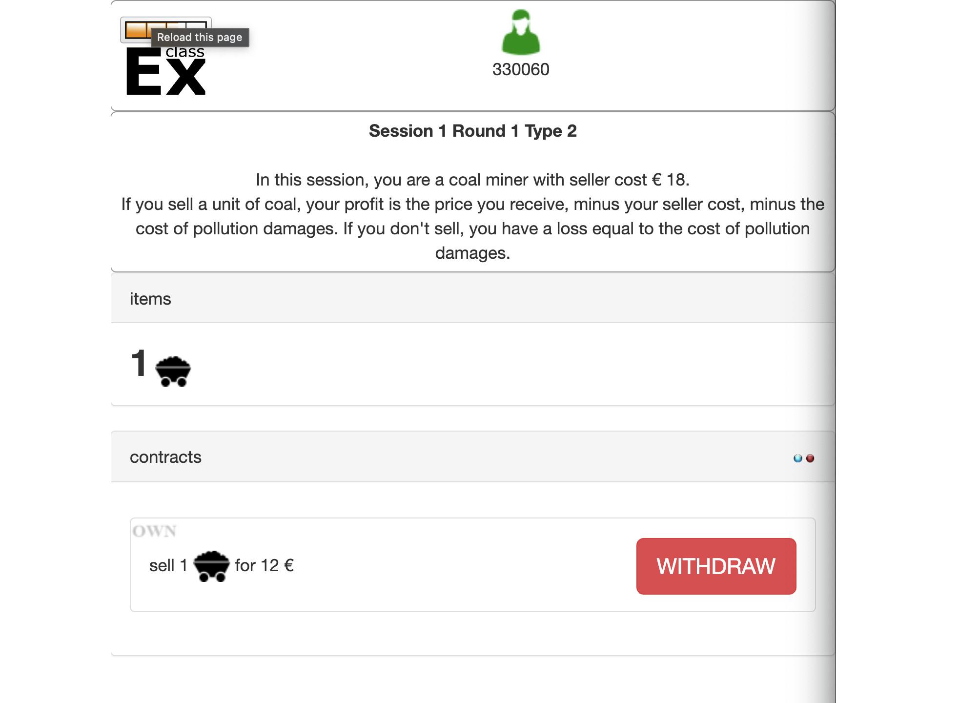 Example of seller’s and buyer’s screen for online trading.
