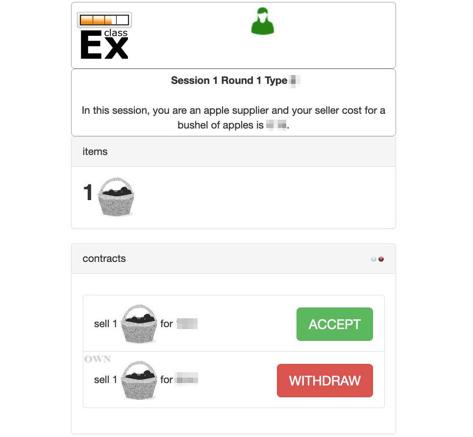 Example of a seller’s and a buyer’s screen for online trading.
