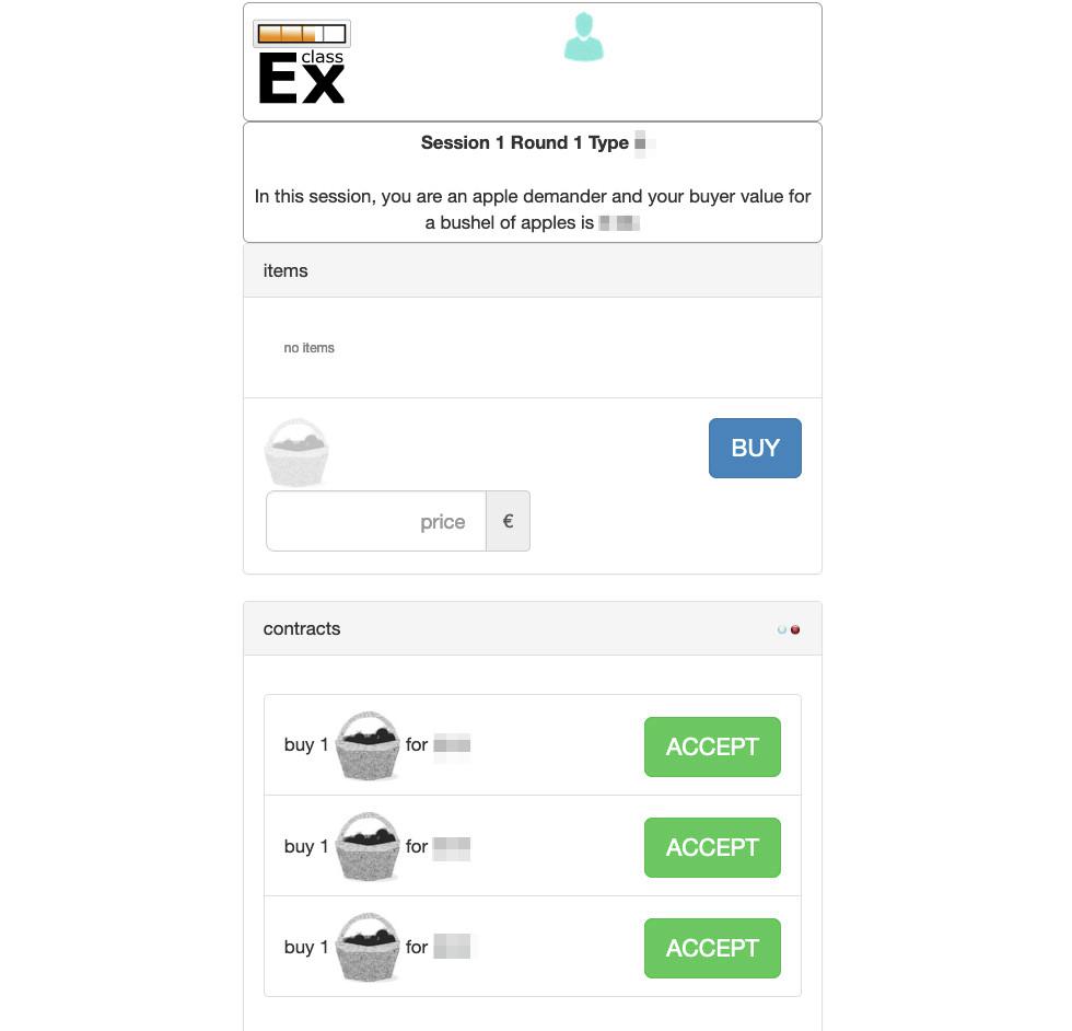 Example of a seller’s and a buyer’s screen for online trading.
