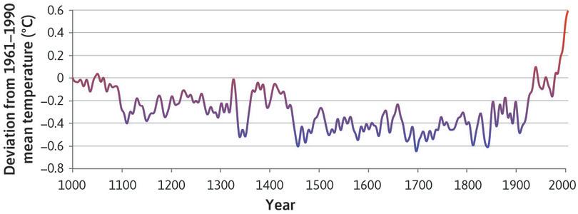 Northern hemisphere temperatures over the long run (1000–2006).
