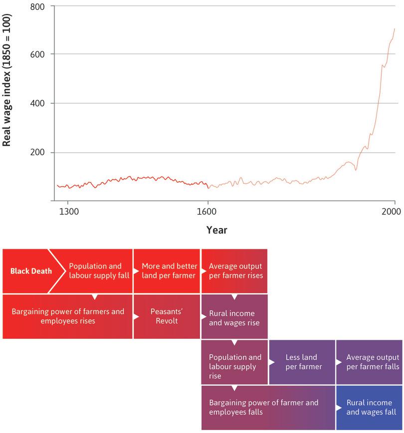 A Malthusian economy in Englans (1300–1600)
: In this figure, we examine the Malthusian economy that existed in England between the years 1300 and 1600, highlighted above.
