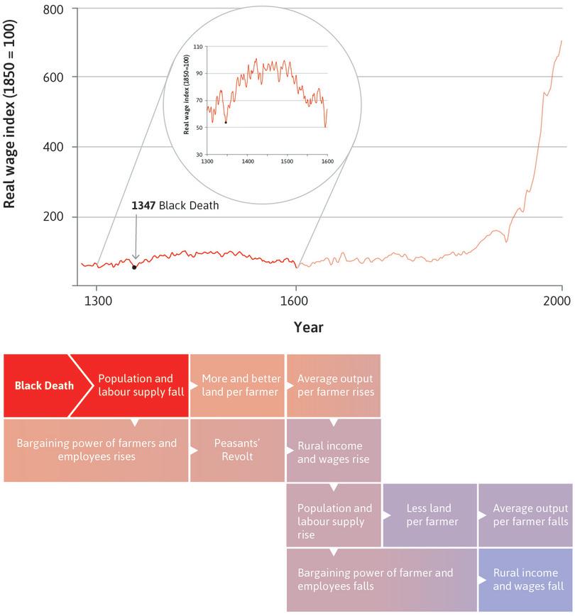 The Black Death (1348–50)
: The bubonic plague of 1348–50 was known as the Black Death. It killed 1.5 million people out of an estimated English population of 4 million, leading to a dramatic fall in labour supply.
