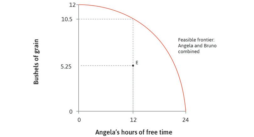 A feasible allocation
: Point E is a possible outcome of the interaction between Angela and Bruno.
