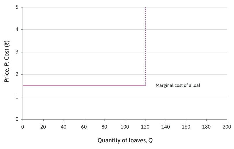 The maximum level of production
: Given the capacity of your bakery, you cannot produce more than 120 loaves.
