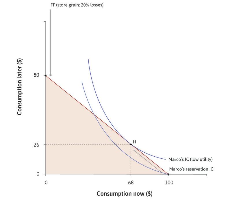 Marco’s decision to store
: Point H on Marco’s indifference curve denotes the amount of storage that he will choose.
