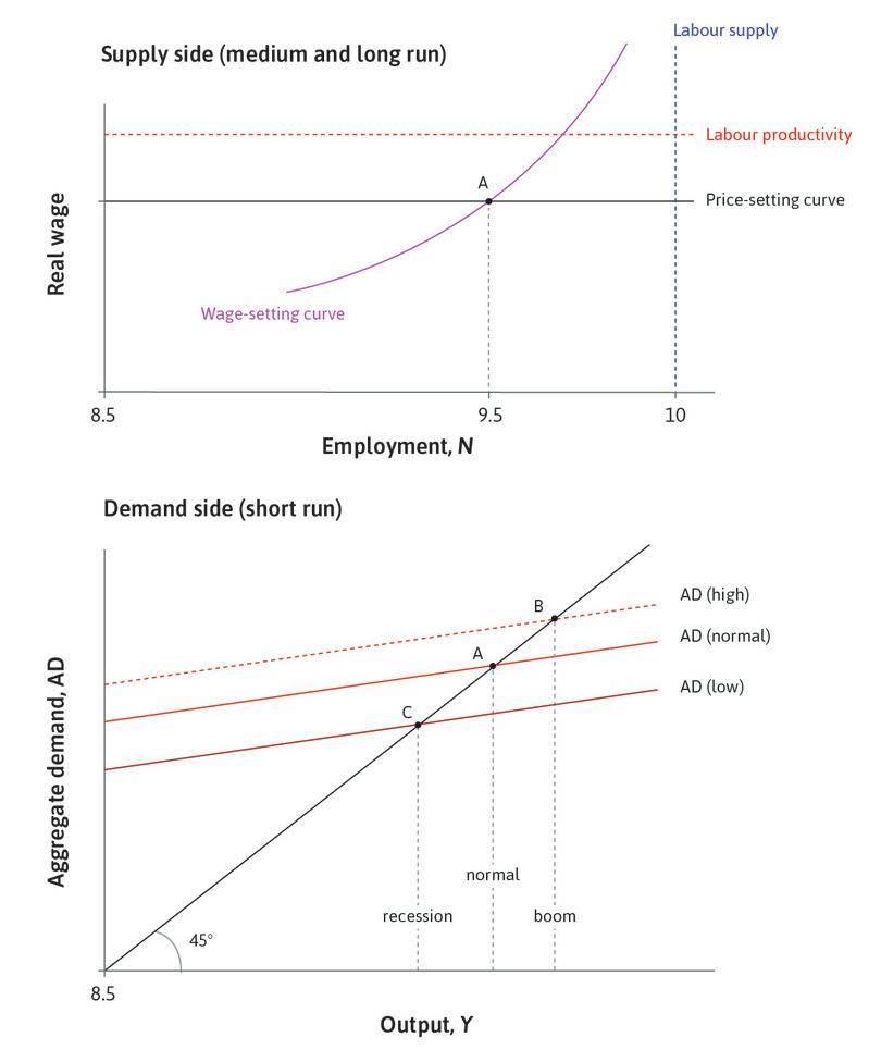The supply side and the demand side of the aggregate economy.
