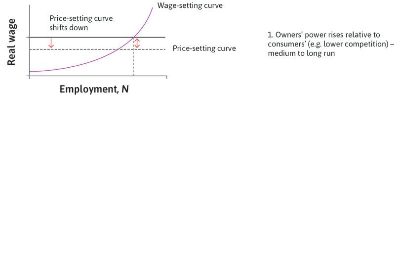 Owners’ power rises relative to consumers’
: For example, due to lower competition (medium- to long-run effect).
