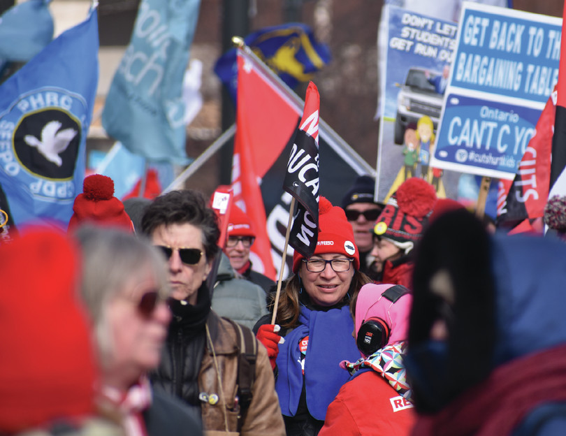 This protest in Niagara Falls, Canada was organized to protest against cuts to education being proposed by the government of the province.