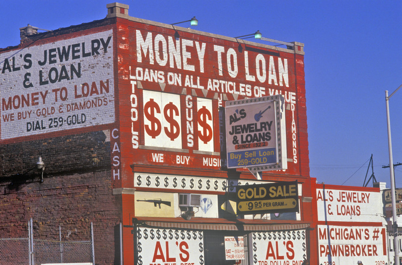 A pawnbroker’s building in Detroit, Michigan.