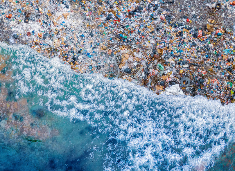 Plastic waste washes up on a Pacific Ocean beach.