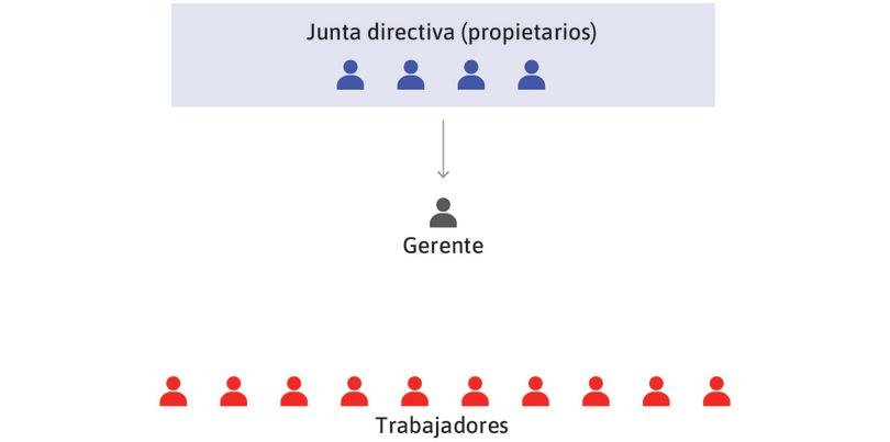 Los propietarios deciden las estrategias a largo plazo
: Los propietarios, a través de su junta directiva, deciden las estrategias a largo plazo de la empresa con respecto a cómo, qué y dónde producir, y luego ordenan a los gerentes que pongan en práctica esas decisiones.
