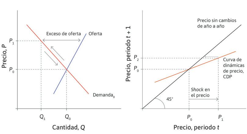 El precio se ajusta
: La CDP muestra que si el precio de este periodo es P1, entonces será P2 en el siguiente periodo.
