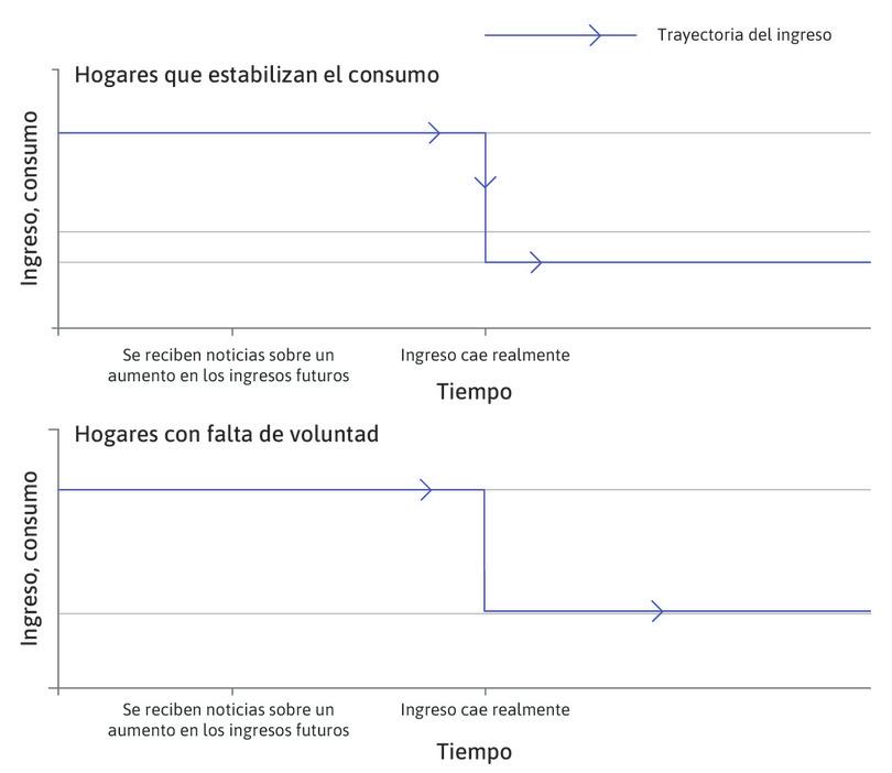 La trayectoria del ingreso
: Las líneas azules en la figura muestran que los ingresos siguen el mismo camino en ambos conjuntos de hogares.
