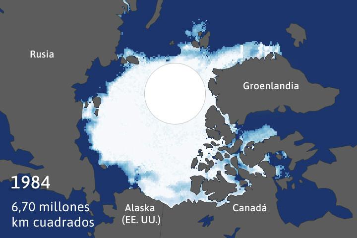 Cobertura del hielo marino ártico (1935–2020).

