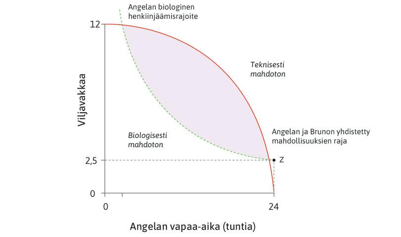 Biologisesti ja teknisesti mahdottomat pisteet
: Biologisen henkiinjäämisrajoitteen alapuolella olevat pisteet ovat biologisesti mahdottomia, kun taas mahdollisuuksien rajan yläpuoliset pisteet ovat teknisesti mahdottomia.
