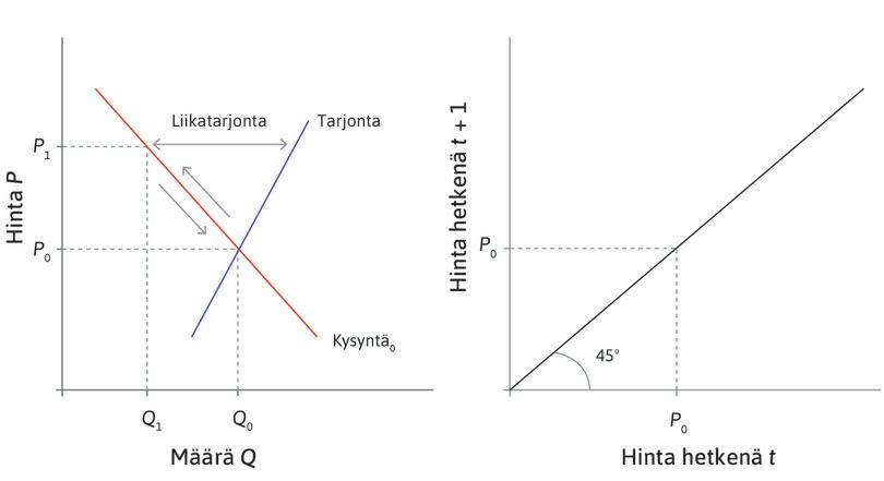 Hintasokki
: Kuvitellaan, että tilapäisen kysyntäpiikin seurauksena markkinahinta on P1. Osakkeesta on liikatarjontaa.
