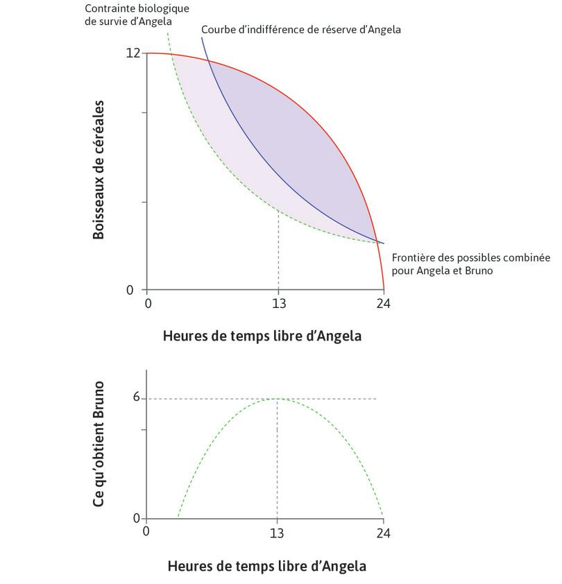 Les heures de travail d’Angela sous contrainte
: Sous la contrainte, Angela travaillait 11 heures. Le TMT était égal au TMS sur la contrainte biologique de survie d’Angela.
