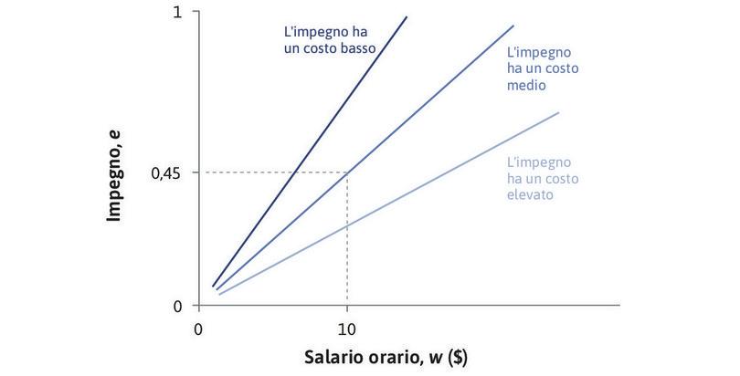 Altri isocosti
: Lungo una retta di isocosto con pendenza e/w il costo dell’impegno è w/e. Maggiore è la pendenza della retta di isocosto minore è il costo dell’impegno, e viceversa.
