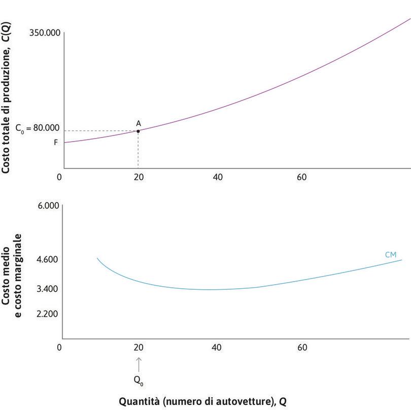 Il costo totale
: Supponiamo che nel punto A l’impresa produca 20 autovetture. Il costo totale sarà di 80.000 $.
