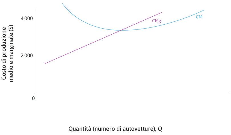 Costo medio e costo marginale
: Il grafico mostra la curva del costo medio CM e quella del costo marginale CMg.
